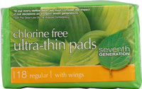 Seventh Generation Chlorine Free Ultra-Thin Pads Regular with wings 18 Pads